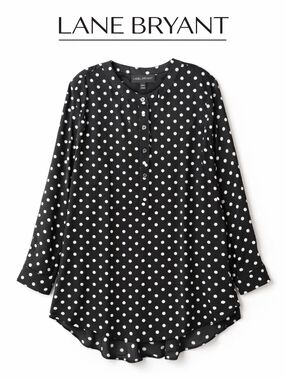 Lane Bryant Black White Polka Dot Blouse Size 18/20 Flowy Tunic Plus Size